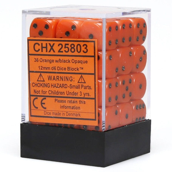 Chessex Manufacturing D6 Cube Opaque Orange Black Set 12mm 36 Dice