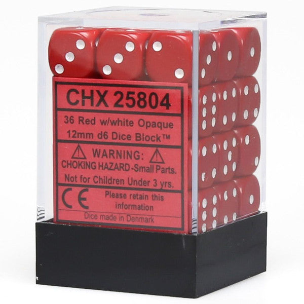 Chessex Manufacturing D6 Cube Opaque Red White Set Small 10mm 14mm 36 Dice