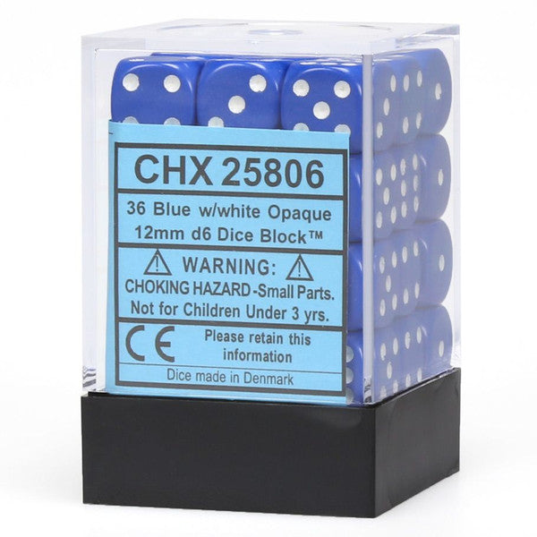 Chessex Manufacturing D6 Cube Opaque Blue White Set 12mm 36 Dice Main image