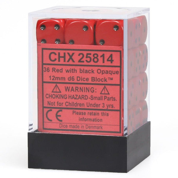 Chessex Manufacturing D6 Cube Opaque Red Black Set 12mm 36 Dice
