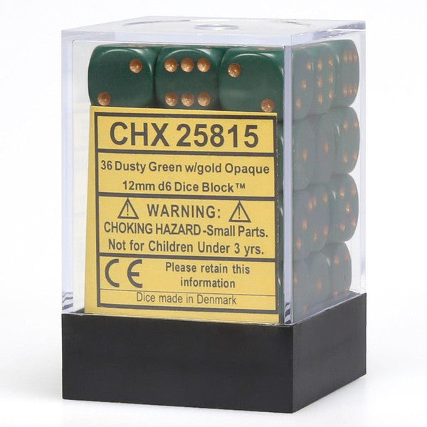 Chessex Manufacturing D6 Cube Opaque Dusty Green Copper Accessories 12mm 36 Dice