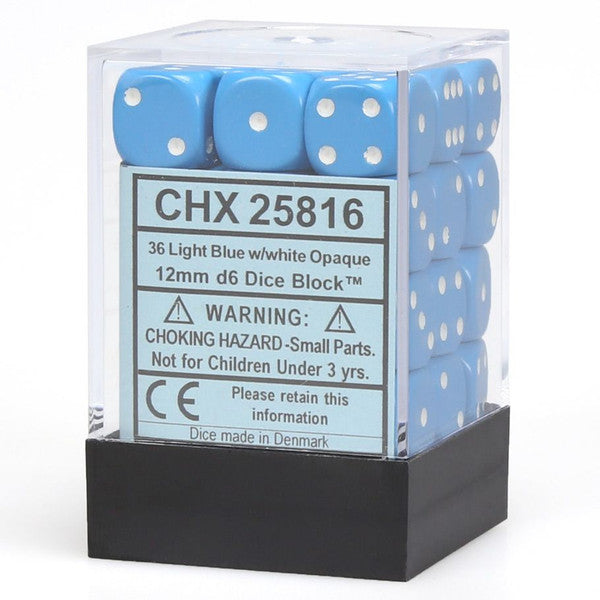 Chessex Manufacturing D6 Cube Opaque Light Blue White Dice Set 36 Main image