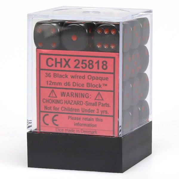 Chessex Manufacturing D6 Cube Opaque Black Red Dice Set 36 Main image