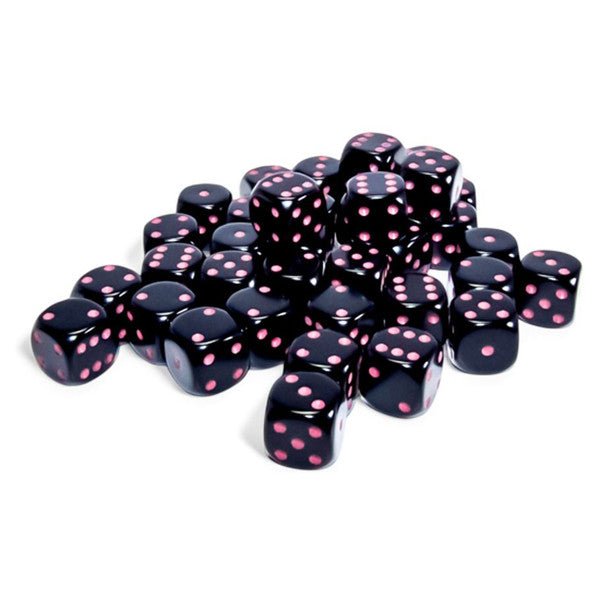 Chessex Manufacturing D6 Cube Opaque Black Pink Dice Set 36 Main image