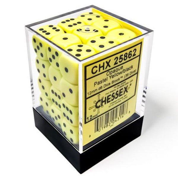 Chessex Manufacturing D6 Cube Opaque Pastel Yellow Black Dice Set 36