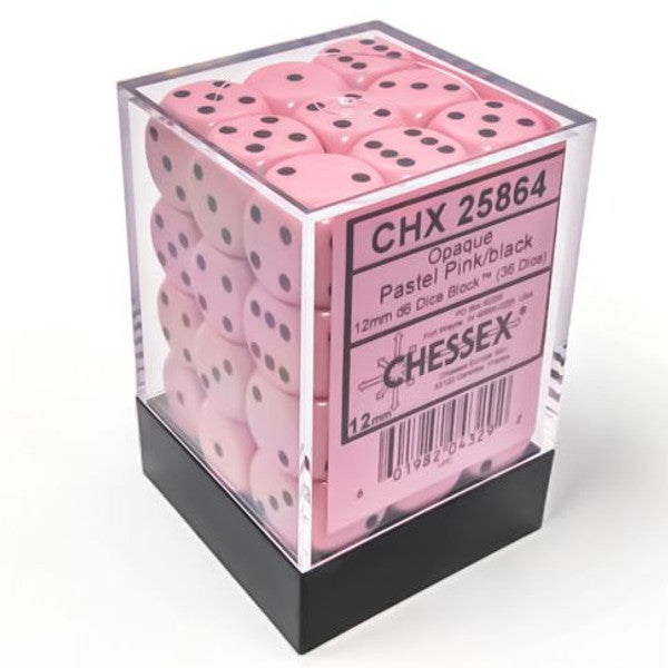Chessex Manufacturing D6 Cube Opaque Pastel Pink Black Dice Set 36
