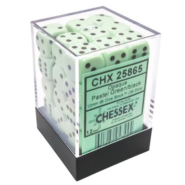 Chessex Manufacturing D6 Cube Opaque Pastel Green Black Dice Set 36 Main image