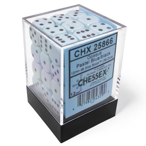 Chessex Manufacturing D6 Cube Opaque Pastel Blue Black Dice Set 36 Main image
