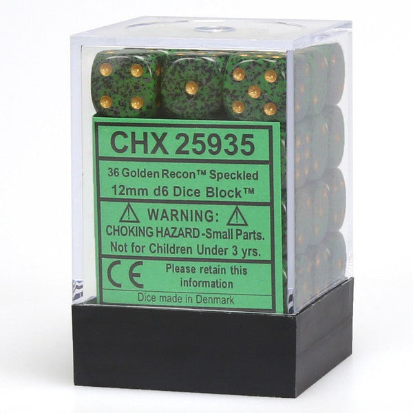 Chessex Manufacturing D6 Cube Speckled Golden Recon 12mm 36 Dice Set