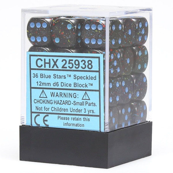 Chessex Manufacturing D6 Cube Speckled Blue Stars 12mm 36 Dice Set