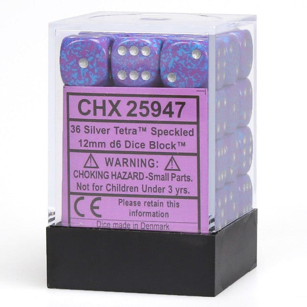 Chessex Manufacturing D6 Cube Speckled Silver Tetra 12mm 36 Dice Set Accessories Main image