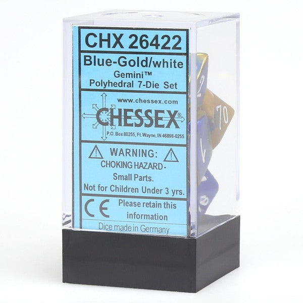 Chessex Manufacturing 7-Set Cube Gemini Blue Gold White Dice Set