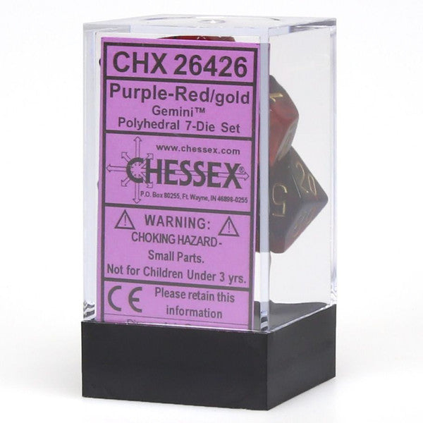 Chessex Manufacturing 7-Set Cube Gemini Purple Red Gold Dnd Dice Set
