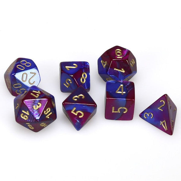 Chessex Manufacturing 7-Set Cube Gemini Blue Purple Gold Dice Set Main image
