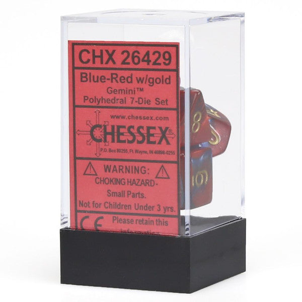 Chessex Manufacturing 7-Set Cube Gemini Blue Red Gold Dice Set Main image