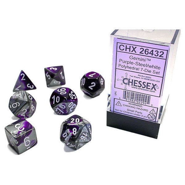 Chessex Manufacturing Gemini Purple Steel White Polyhedral 7-Die Set