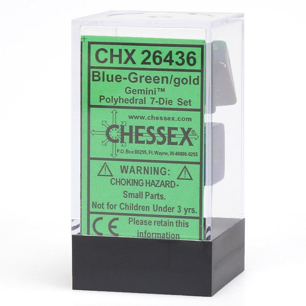 Chessex Manufacturing Gemini Blue Green Gold Polyhedral 7-Die Set