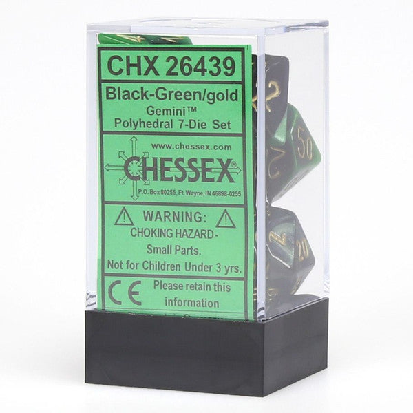 Chessex Manufacturing Gemini Black Green Gold Polyhedral 7-Die Set