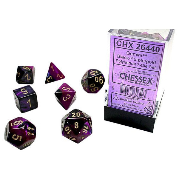 Chessex Manufacturing Gemini Black Purple Gold Polyhedral 7-Die Set