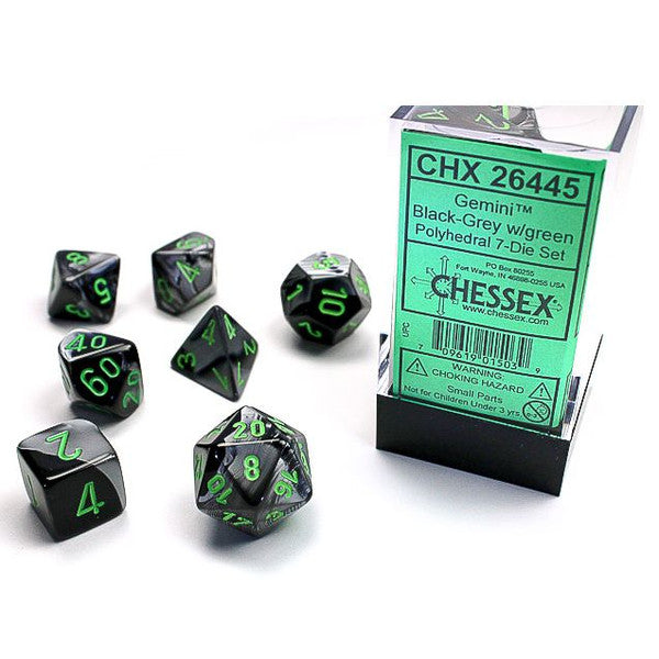 Chessex Manufacturing Gemini Black Grey Green Polyhedral 7-Die Set Main image
