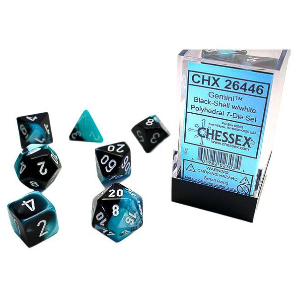Chessex Manufacturing Gemini Black Shell White Polyhedral 7-Die Set Main image