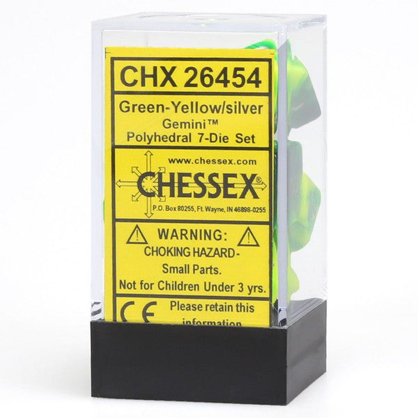 Chessex Manufacturing 7-Set Cube Gemini Green Yellow Silver Polyhedral Size