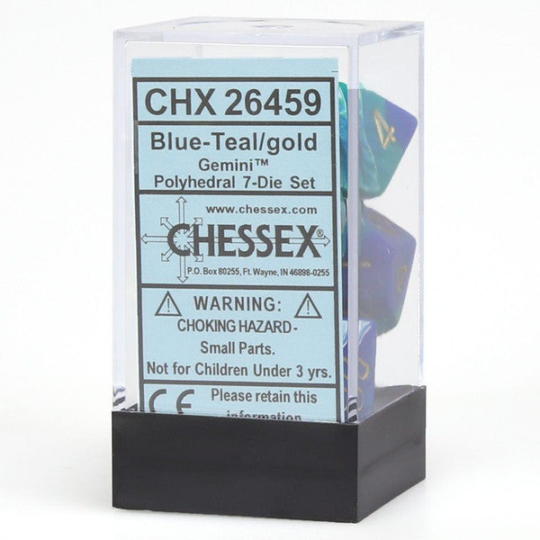 Chessex Manufacturing 7-Set Cube Gemini Blue Teal Gold Polyhedral Set Main image