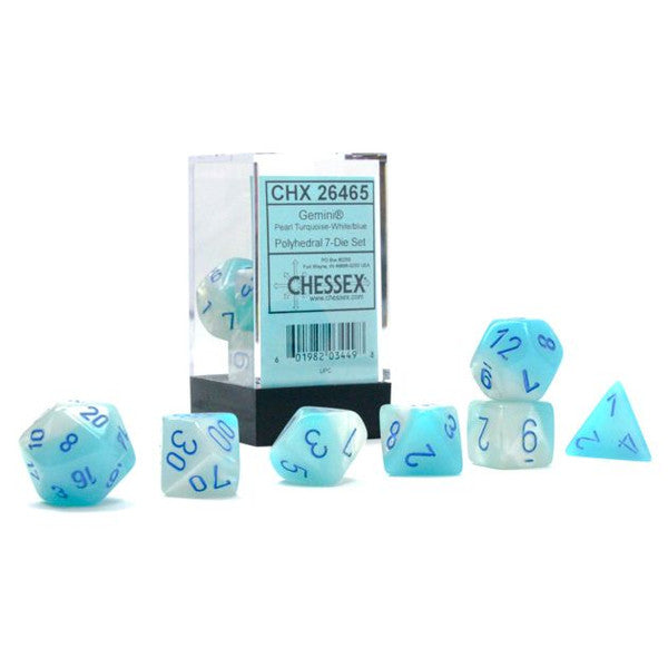 Chessex Manufacturing 7-Set Cube Gemini Luminary Pearl Turquoise White Blue Poly