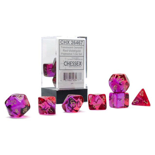 Chessex Manufacturing 7-Set Cube Gemini Translucent Red Violet Gold Polyhedral P