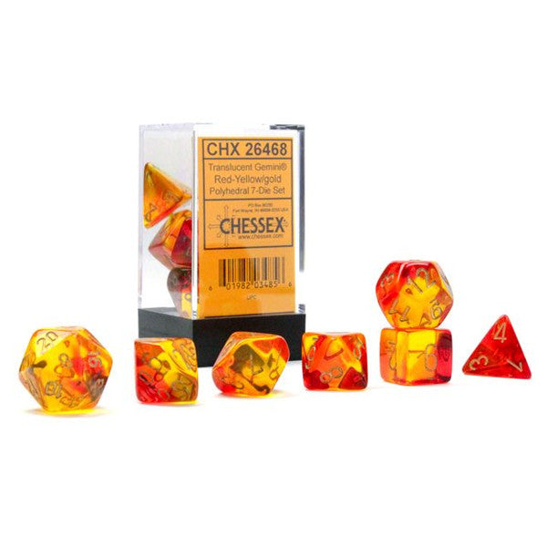 Chessex Manufacturing 7-Set Cube Gemini Translucent Red Yellow Gold Polyhedral P