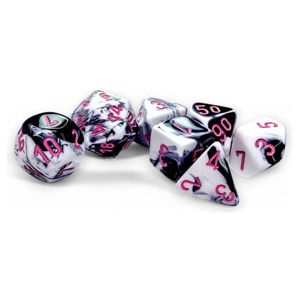 Chessex Manufacturing 7-Die Set Gemini Black White Pink Numbers Polyhedral Main image