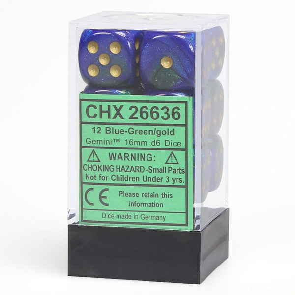 Chessex Manufacturing D6 Cube Accessories Gemini Blue Green Gold 16mm Main image
