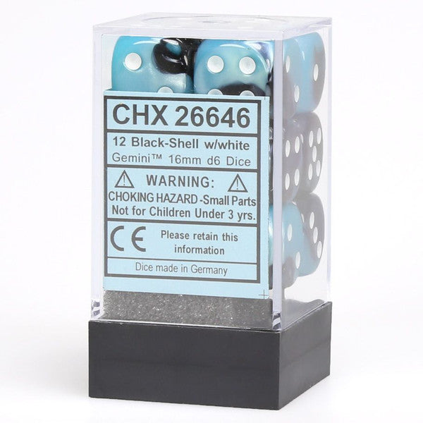 Chessex Manufacturing D6 Cube Various Gemini Black Shell White 16mm Set