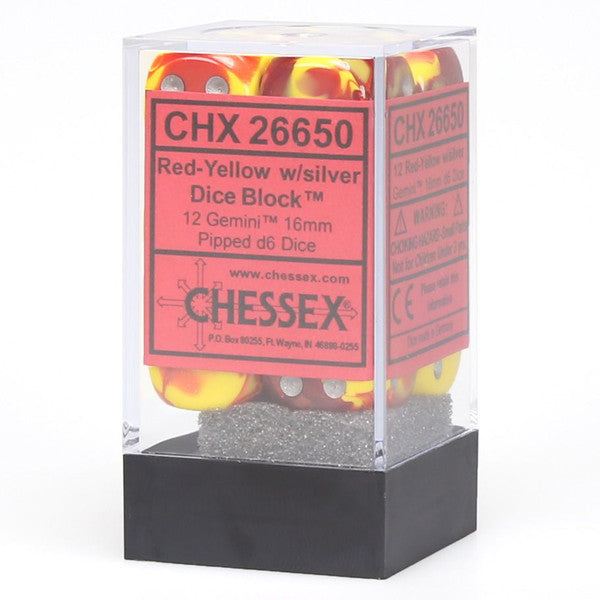 Chessex Manufacturing D6 Cube Includes Gemini Red Yellow Silver 16mm Set Main image