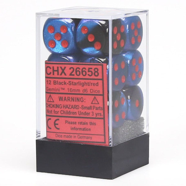 Chessex Manufacturing D6 Cube Includes Gemini Black Starlight Red 16mm Set Main image