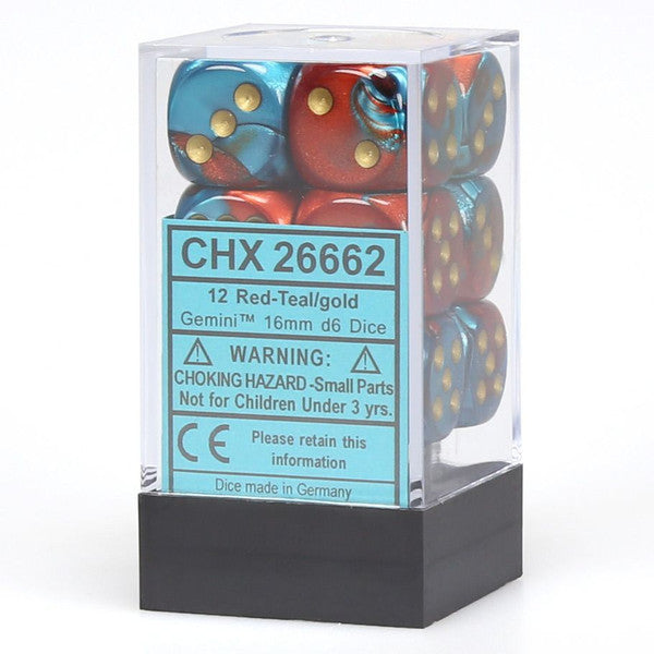 Chessex Manufacturing D6 Cube Includes Gemini Red Teal Gold 16mm Set
