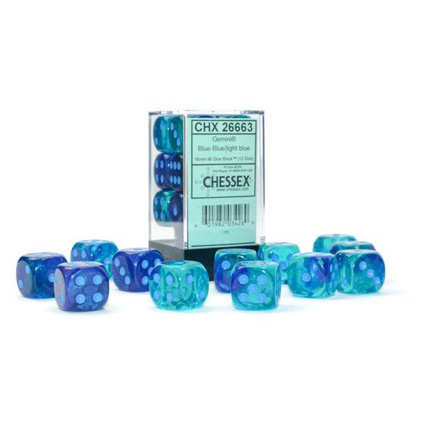 Chessex Manufacturing D6 Cube Gemini Luminary Blue Blue Dice Set Main image