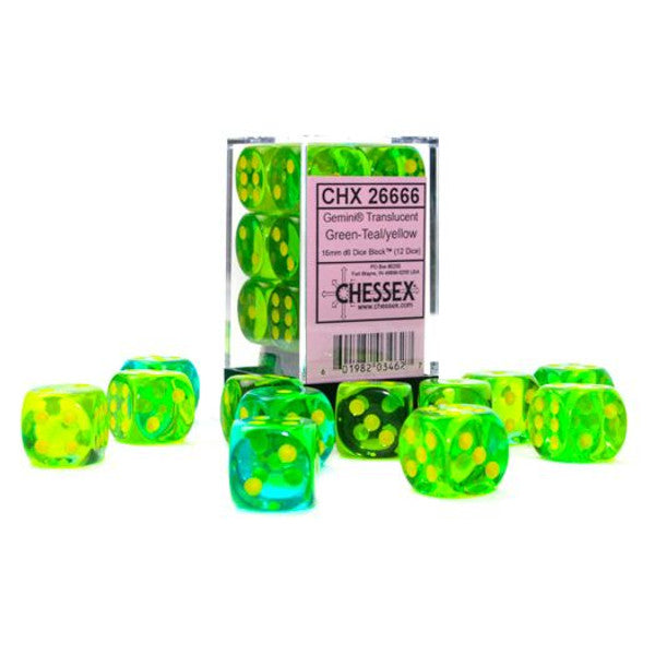 Chessex Manufacturing D6 Cube Gemini Translucent Green Teal Dice Premium Main image