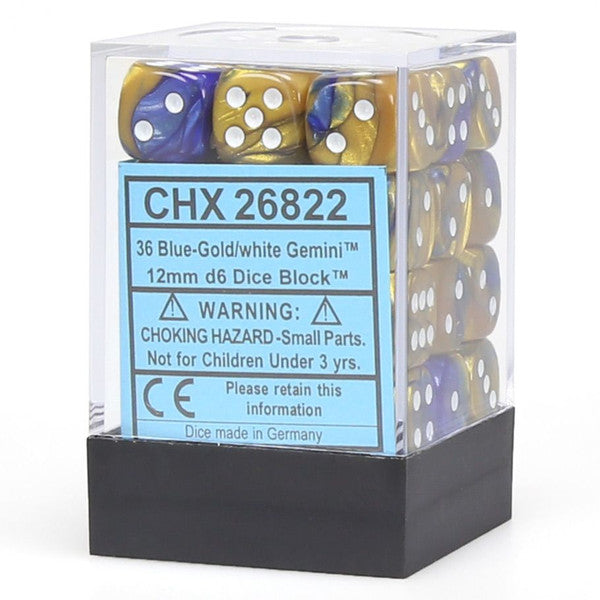 Chessex Manufacturing D6 Cube Gemini Blue Gold White Dice Set