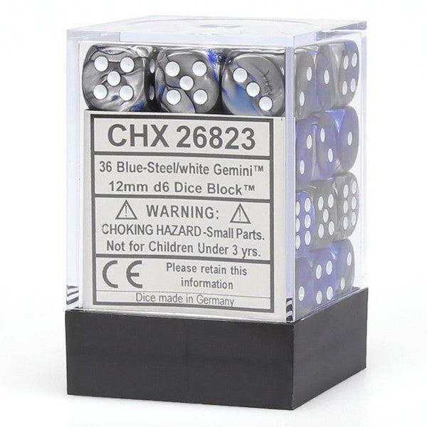 Chessex Manufacturing D6 Cube Gemini Blue Steel White Dice Set