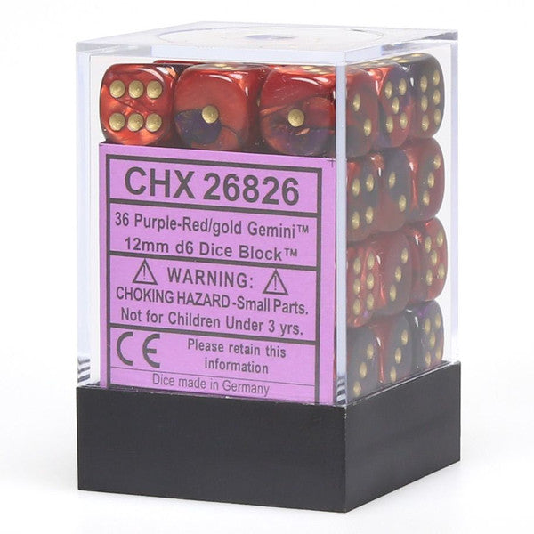 Chessex Manufacturing D6 Cube Gemini Purple Red White Dice Set Main image