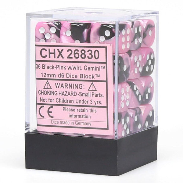 Chessex Manufacturing D6 Cube 12mm Gemini Black Pink White Pips Includes Main image
