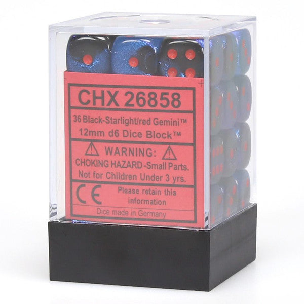 Chessex Manufacturing D6 Cube Gemini Black Starlight Red 36 Dice Set Main image