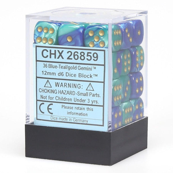Chessex Manufacturing D6 Cube Gemini Blue Teal Gold 36 Dice Set Main image