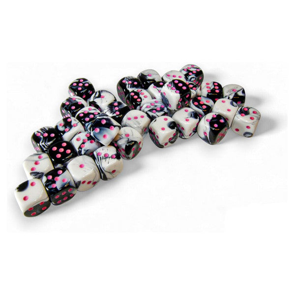 Chessex Manufacturing Gemini D6 Black White Pink Pips 36 Dice Set Main image