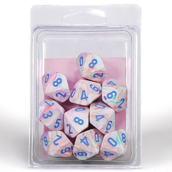 Chessex Manufacturing Blue Dice Set 10 D10 Festive Pop-Art