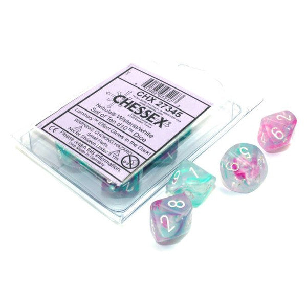 Chessex Manufacturing White Dice Set 10 D10 Luminary Nebula Wisteria