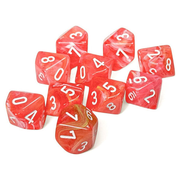 Chessex Manufacturing 8in Pack Dice Set 10 D10 Festive Luminary Dahlia White