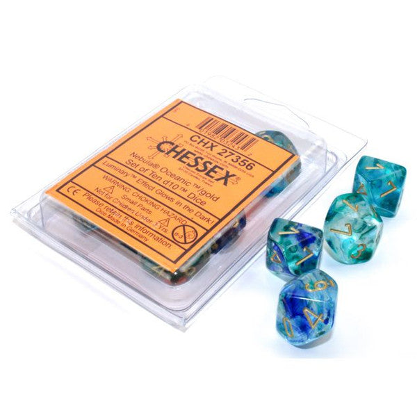 Chessex Manufacturing Gold Dice Set 10 D10 Luminary Nebula Oceanic