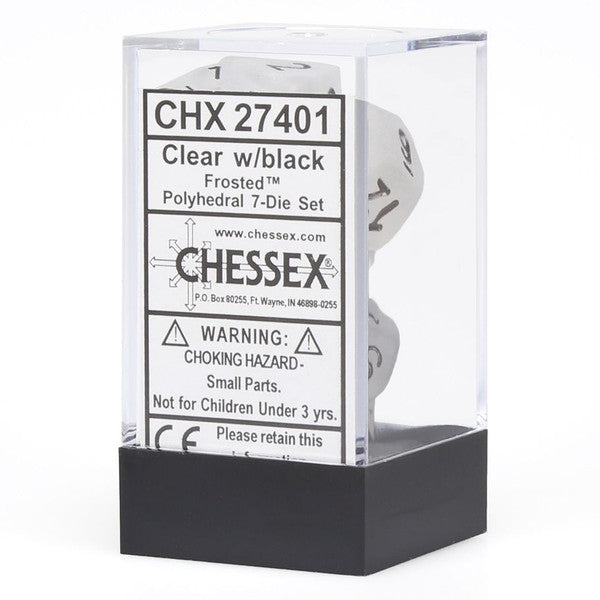 Chessex Manufacturing 7-Set Cube Frosted Clear Black Numbers